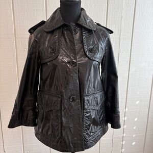 THEORY polished black 'Oil Leather' Oberon Swing jacket epaulet Small